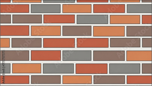 Seamless Brick Wall Pattern with Varied Earth Tones and Mortar Lines for Architectural Backgrounds and Graphic Design