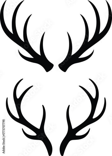 Deer Antlers Silhouette Vector, Minimal Antler Horn Design.