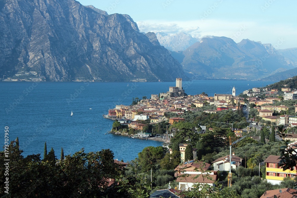 Fototapeta premium Malcesine photographed from the Panoramic route, Lake Garda