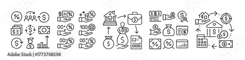 Financial banking loan and credit linear icon set