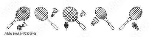 Badminton racket and shuttlecock outline graphic elements