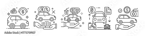 Car loan finance mortgage sale buying and insurance icons set