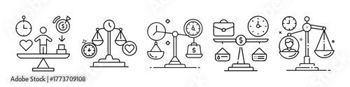 Work life balance concept line icons set vector illustration.
