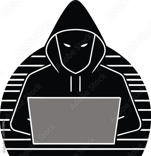 Anonymous Hacker with Laptop and Hooded Silhouette