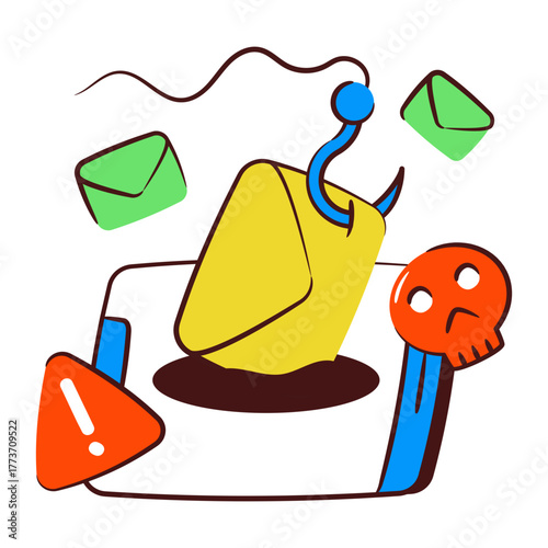 Conceptual doodle design icon of mail phishing