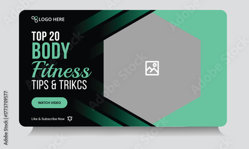 Collage geometric grow fitness youtube thumbnail banner template design, fully editable vector eps 10 file format