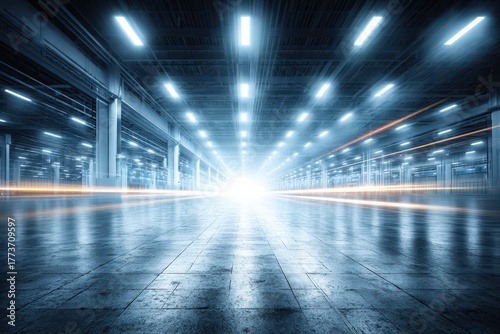 Wallpaper Mural Bright modern industrial space with dynamic light trails and reflections. Torontodigital.ca