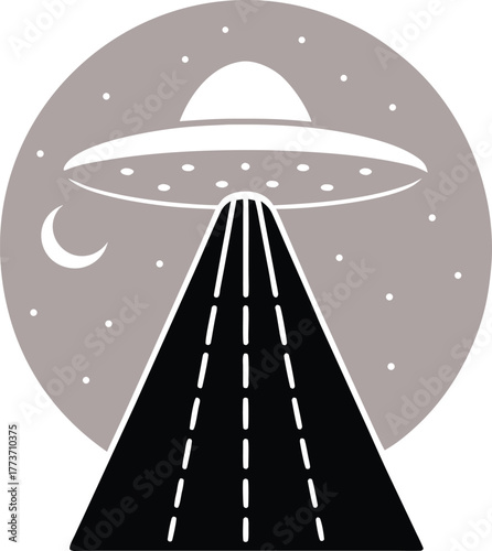 UFO Abduction Over Open Road at Night alien spaceship