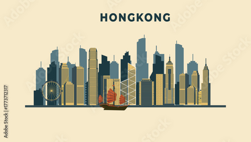 Hongkong city travel illustration