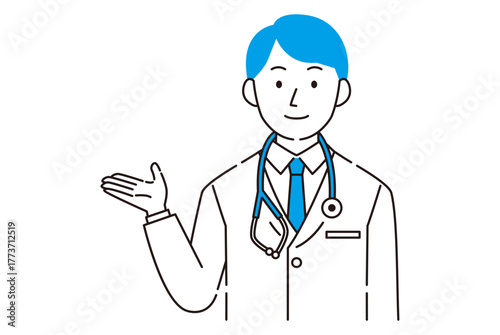 医療情報を説明する笑顔の男性医師イラスト