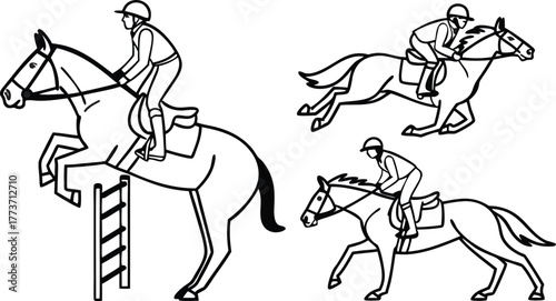 Dynamic equestrian sport showcasing show jumping and horse riding skills, embodying grace, power, and competitive spirit in stunning action scenes