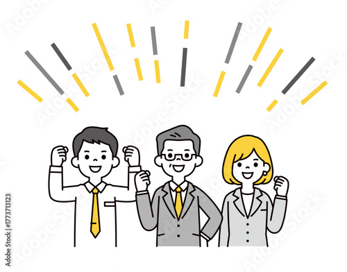 やる気満々で頑張る、中高年の会社員と若い男女の会社員の上半身ベクターイラスト素材セット