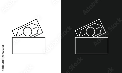 Donation Box Icon with Cash Banknote for Charity, Fundraising, Savings, and Financial Contributions.