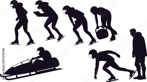 Dynamic winter sports montage showcases speed skating, bobsledding, and training, perfect for action-packed designs and athletic themes