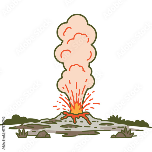 Cartoon Volcano Eruption with Lava and Smoke illustration geology nature landscape mountain magma fire heat