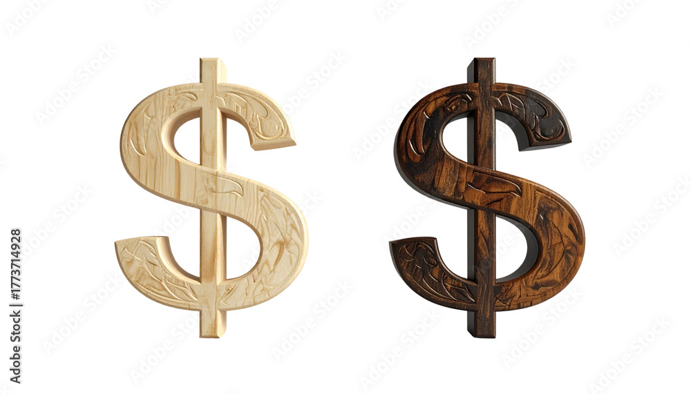Obraz premium Crafted Money Symbol Duo in One Frame Isolated on Transparent Background