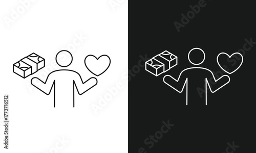 Work-Life Balance Icon Symbolizing the Choice Between Money (Career) and Heart (Love, Health, and Passion)