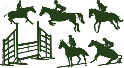Equestrian elegance shown in silhouette, a dynamic horse riding scene, ideal for sports or lifestyle content. Originally a scalable vector graphic