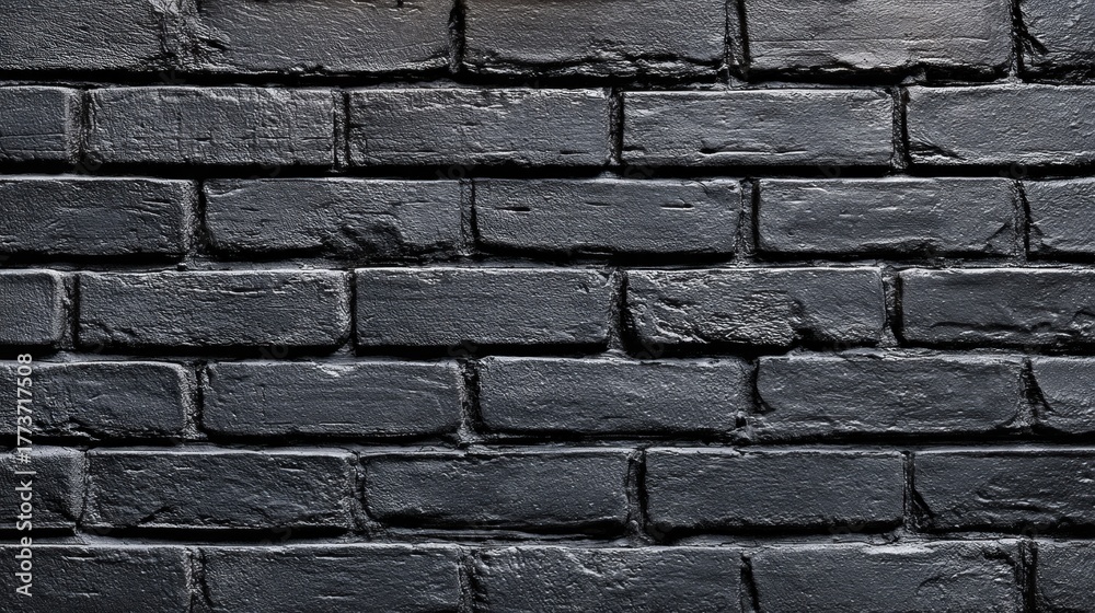 Obraz premium A close-up view of a textured black brick wall, showcasing the rough surface and varied shapes of the bricks.