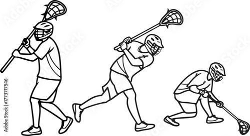 Dynamic lacrosse player poses in action, demonstrating athleticism and skill in this modern sports design, great for branding and promotion
