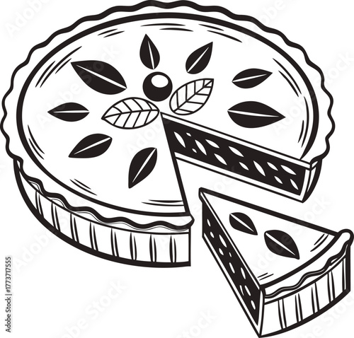 Delicious baked apple pie with a slice cut out ready to serve isolated on transparent background