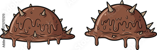 Cartoon goo dome, dripping sludge creature, spiky blob design, scary fantasy monster, aggressive cartoon villain, cad drawing flat vector illustration