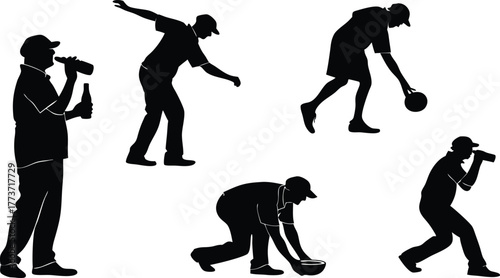 Dynamic lawn bowler silhouettes in action, capturing the sport's grace and precision, originally a scalable vector graphic for versatile use
