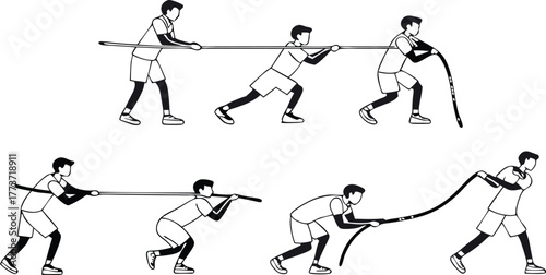 Dynamic male athlete showcasing strength training exercises with ropes and poles for fitness and sports performance development