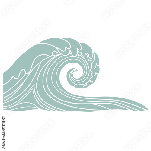 Stylized ocean wave in spiral motion with flowing lines  