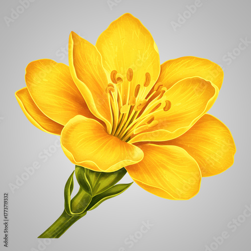 Vibrant Yellow Flower Illustration with Detailed Petals