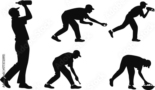 Worker Silhouettes Set – Men Performing Various Tasks Vector Illustration