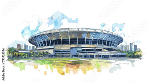 Maracana Stadium. Maracana Stadium hand drawn watercolor illustration