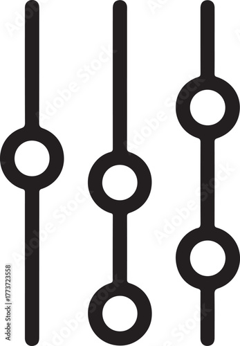 Vector outline icon of three vertical sliders with circles representing filter controls and adjustment settings