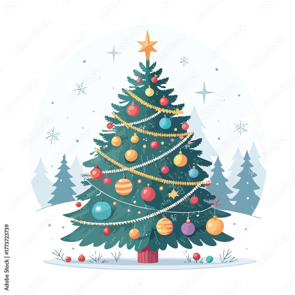 Fototapeta premium Beautiful Christmas tree icon white background.