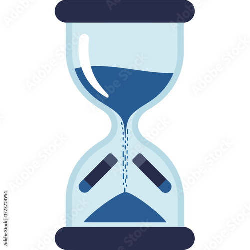 Hourglass with blue sand illustration sandglass time clock deadline countdown management timer vintage old