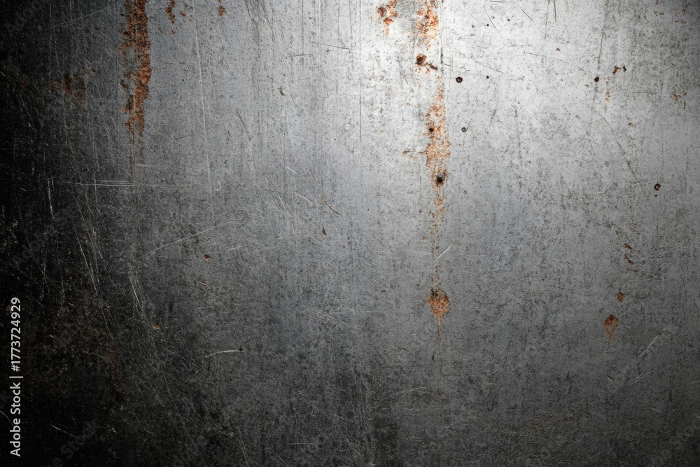 Fototapeta premium Textured Metal Canvas: A close-up shot that accentuates the rugged allure of raw metal, revealing captivating textures and subtle patterns. Showing the passage of time on industrial steel or iron.