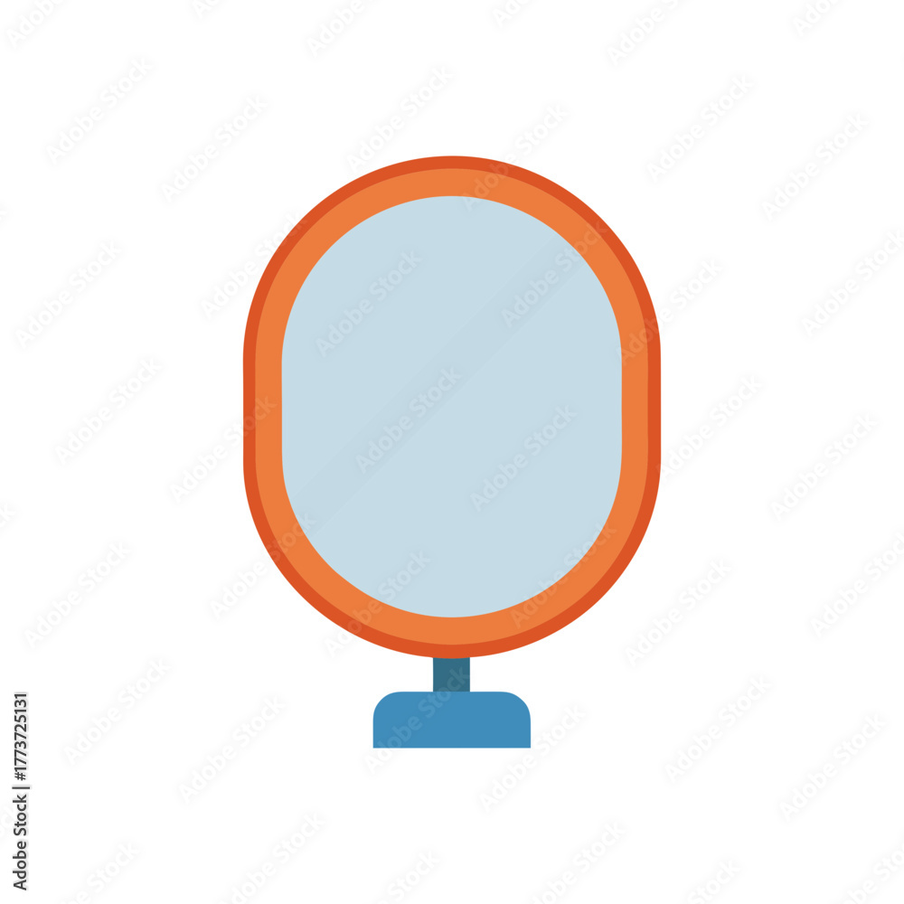 Obraz premium Simple oval mirror with orange frame and blue base on black background