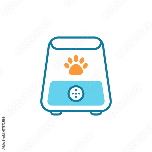 Modern pet food dispenser with paw print icon and digital display
