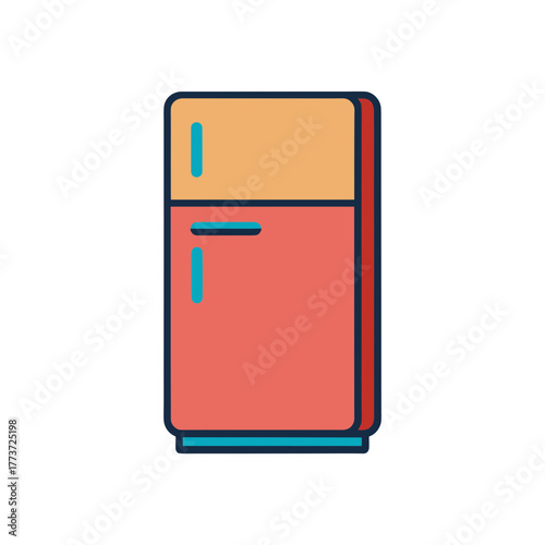 Retro style refrigerator icon with orange and coral colors on black background