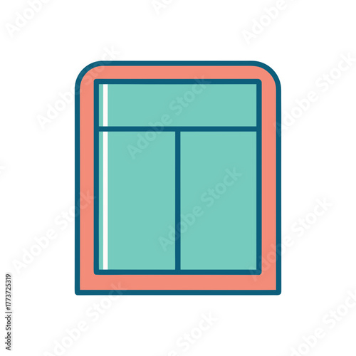 Stylized modern window icon with teal panes and coral frame