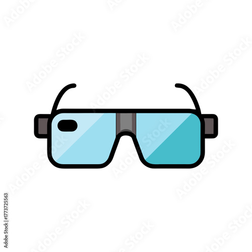 Stylized flat icon of blue 3d glasses on a black background