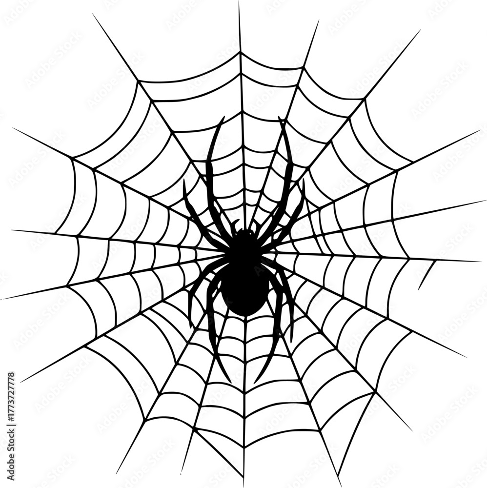 Obraz premium Spider web silhouette vector art with a spider inside, halloween theme, spider, web, spiderweb, silhouette, vector, illustration, design, isolated, black, halloween, arachnid, scary, danger, trap