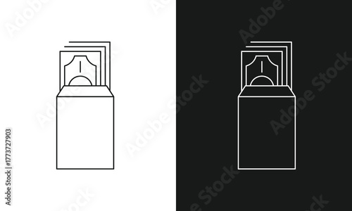Minimalist Envelope with Money Line Art Icon, Simple Symbol for Cash Payment, Salary, Bonus, or Bribery, Modern Vector Graphic for Finance, Income, and Corruption, Black and White Versions