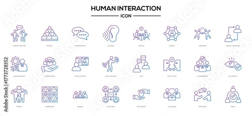Human interaction icon set style gradient blue