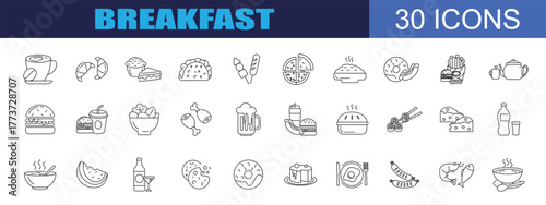 collection of breakfast icons, editable stroke.	