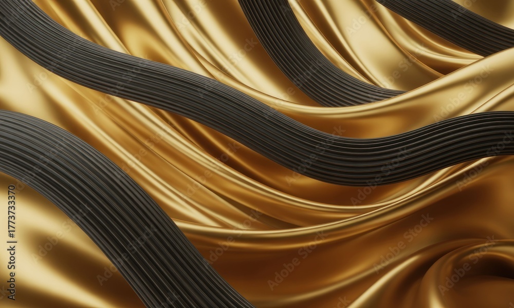 Naklejka premium Elegant gold fabric with textured dark lines, flow & depth