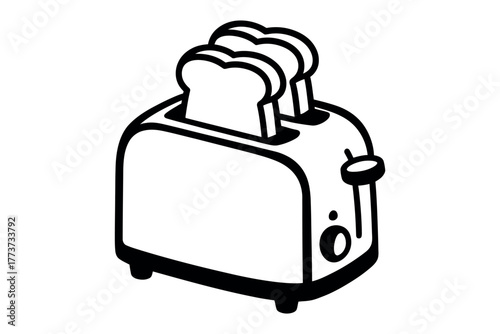 A black and white illustration of a toaster with three slices of bread in it.