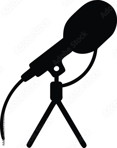 Studio Condenser Microphone Pop Filter Flat Vector Icon Silhouette