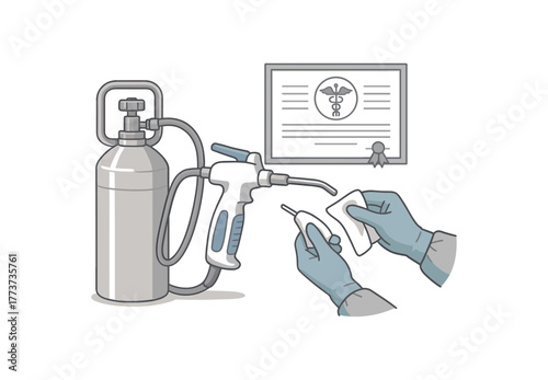 cryosurgical device maintenance sterilization and healthcare standards flat vector illustration style isolated on white background