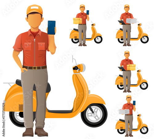 delivery service young man courier cartoon stock vector illustration isolated on white background